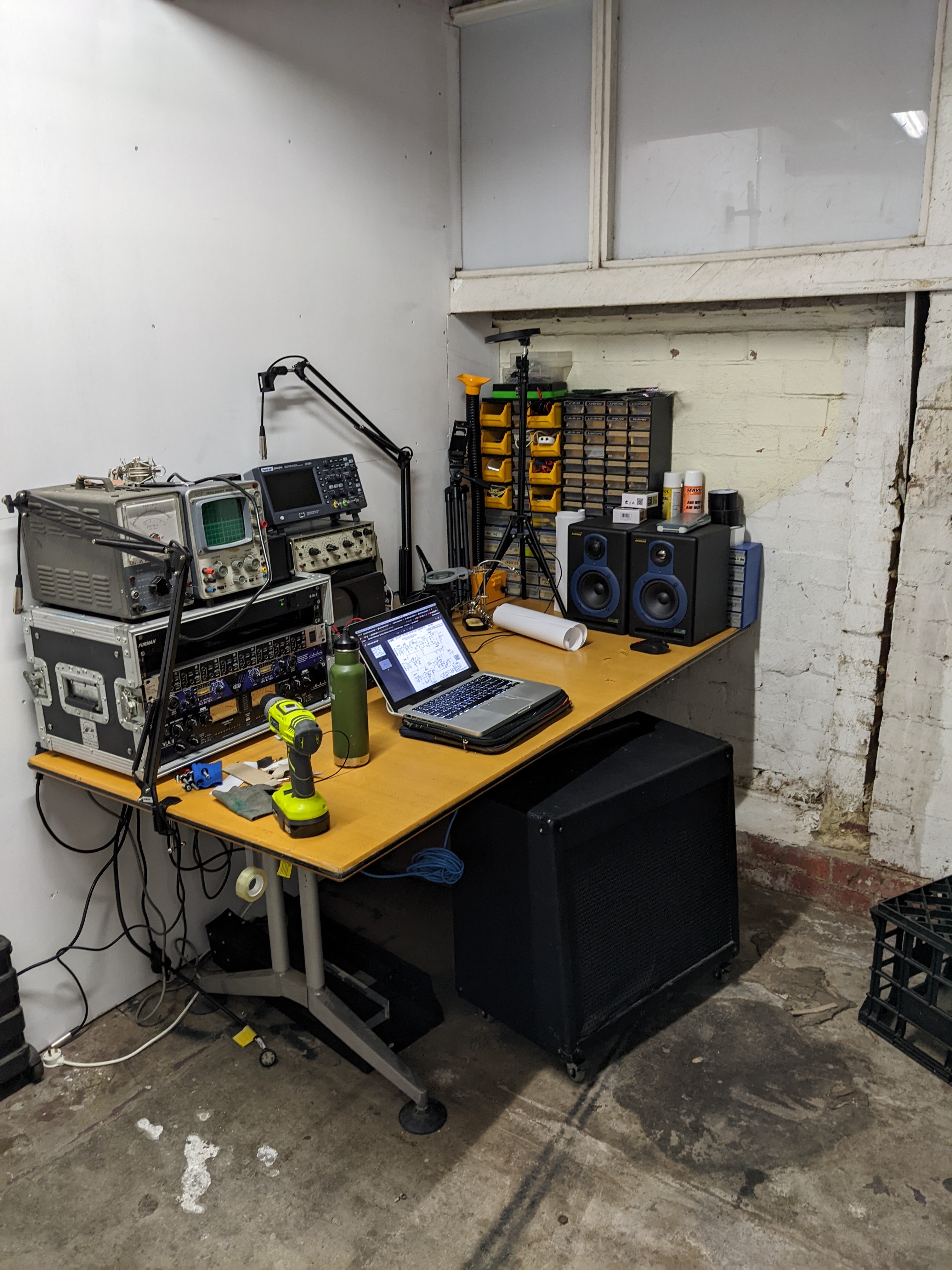 Barkvox studio, workshop, and gear