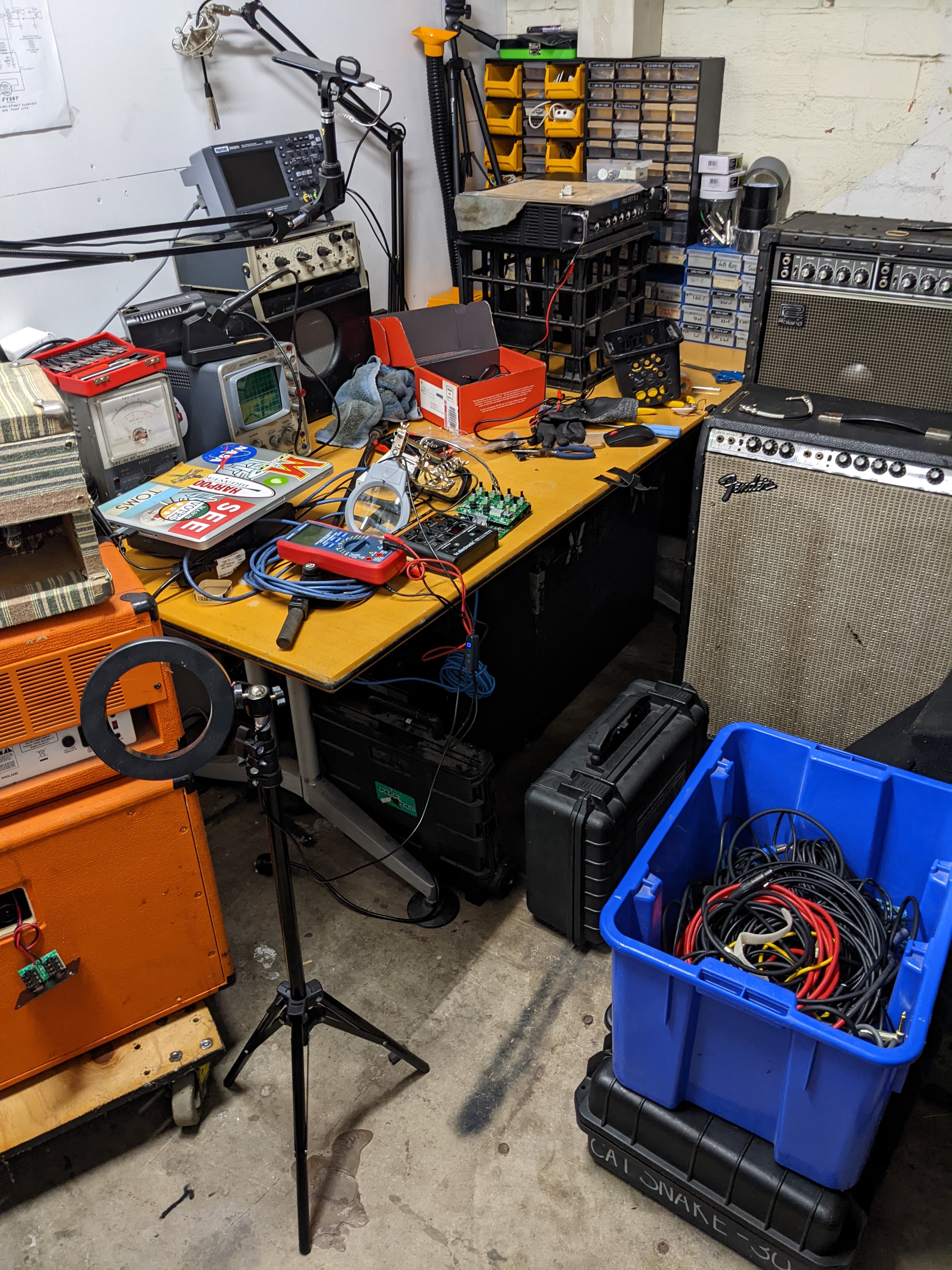 Barkvox studio, workshop, and gear