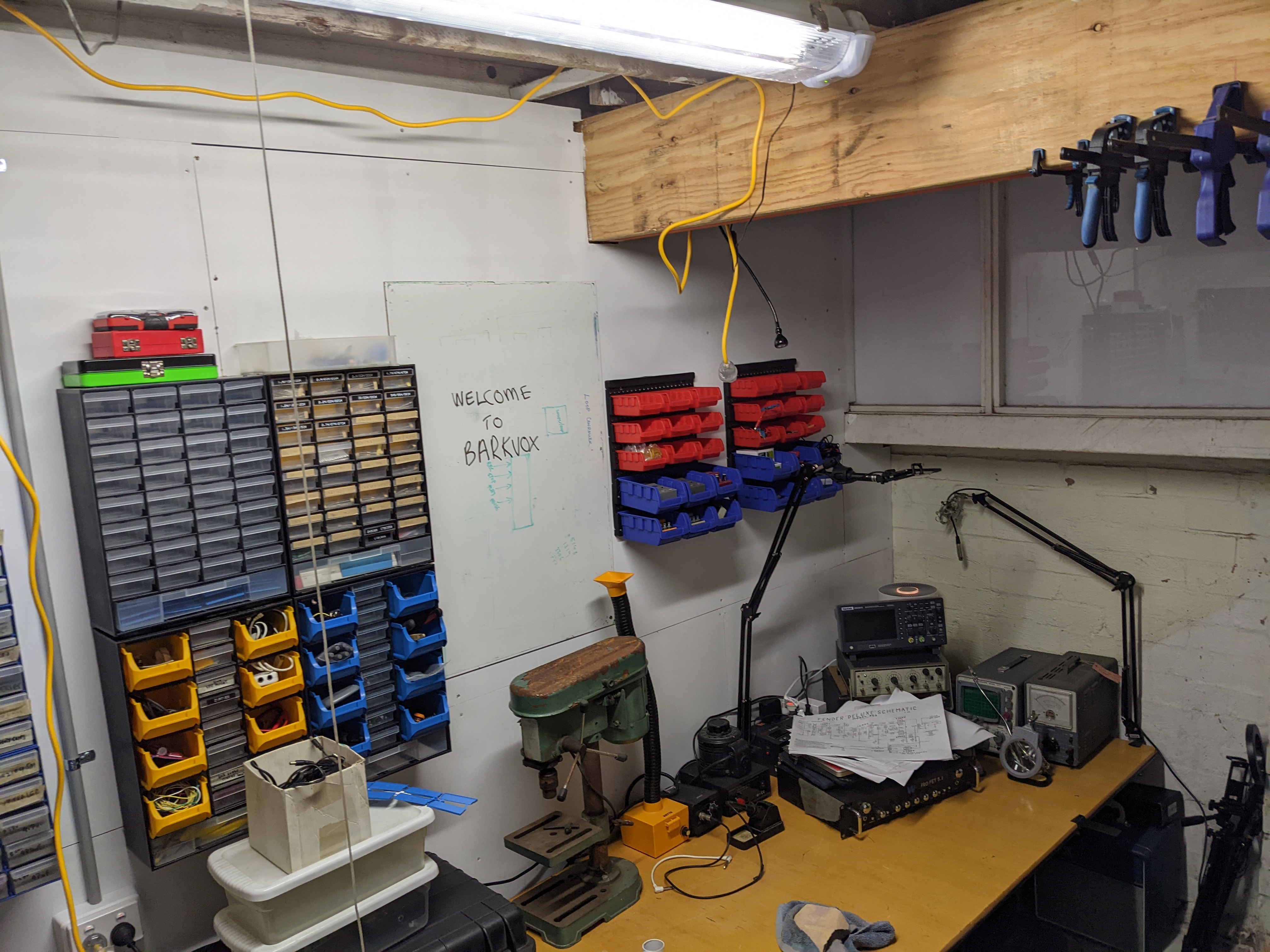 Barkvox studio, workshop, and gear