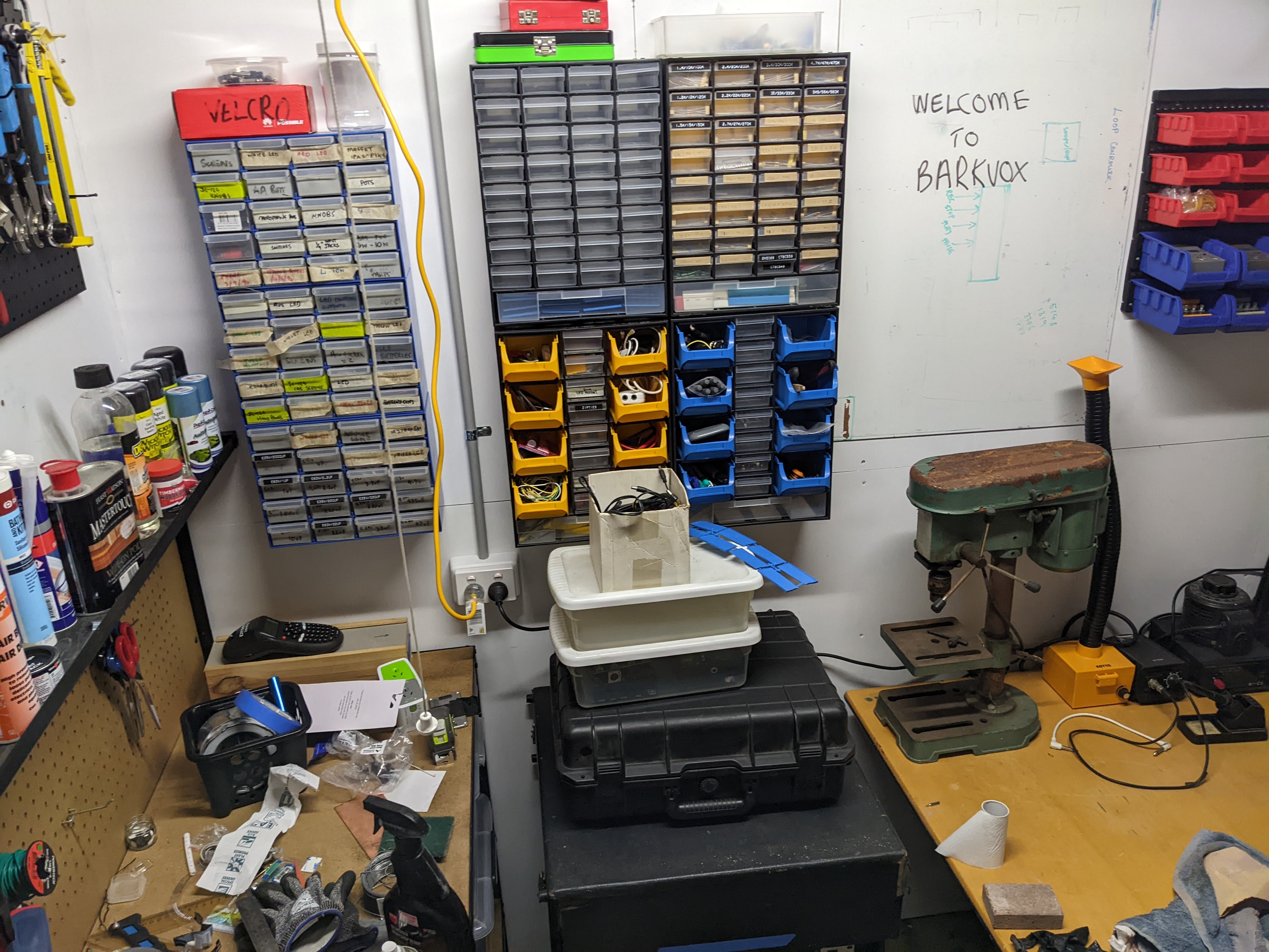 Barkvox studio, workshop, and gear