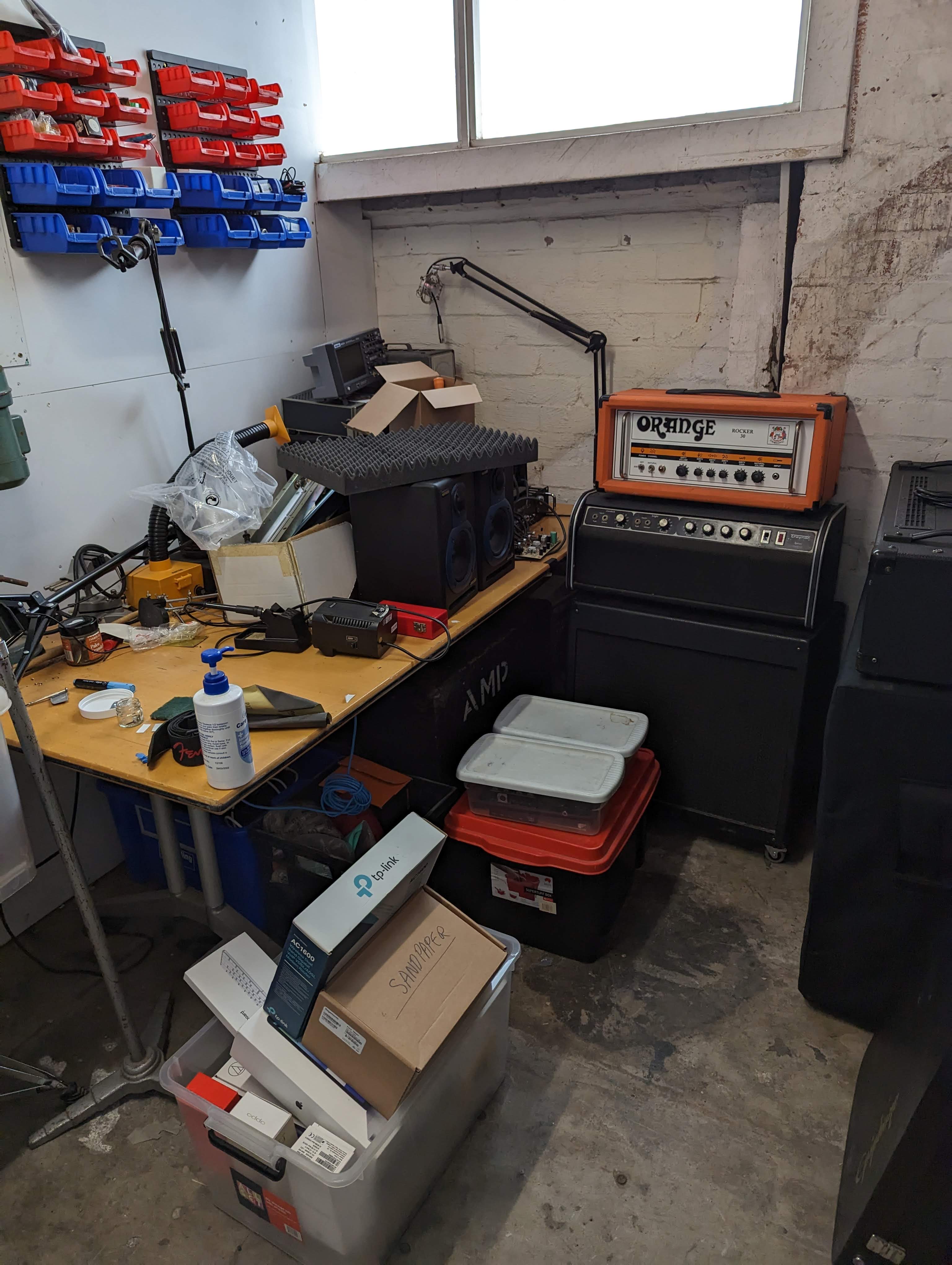 Barkvox studio, workshop, and gear