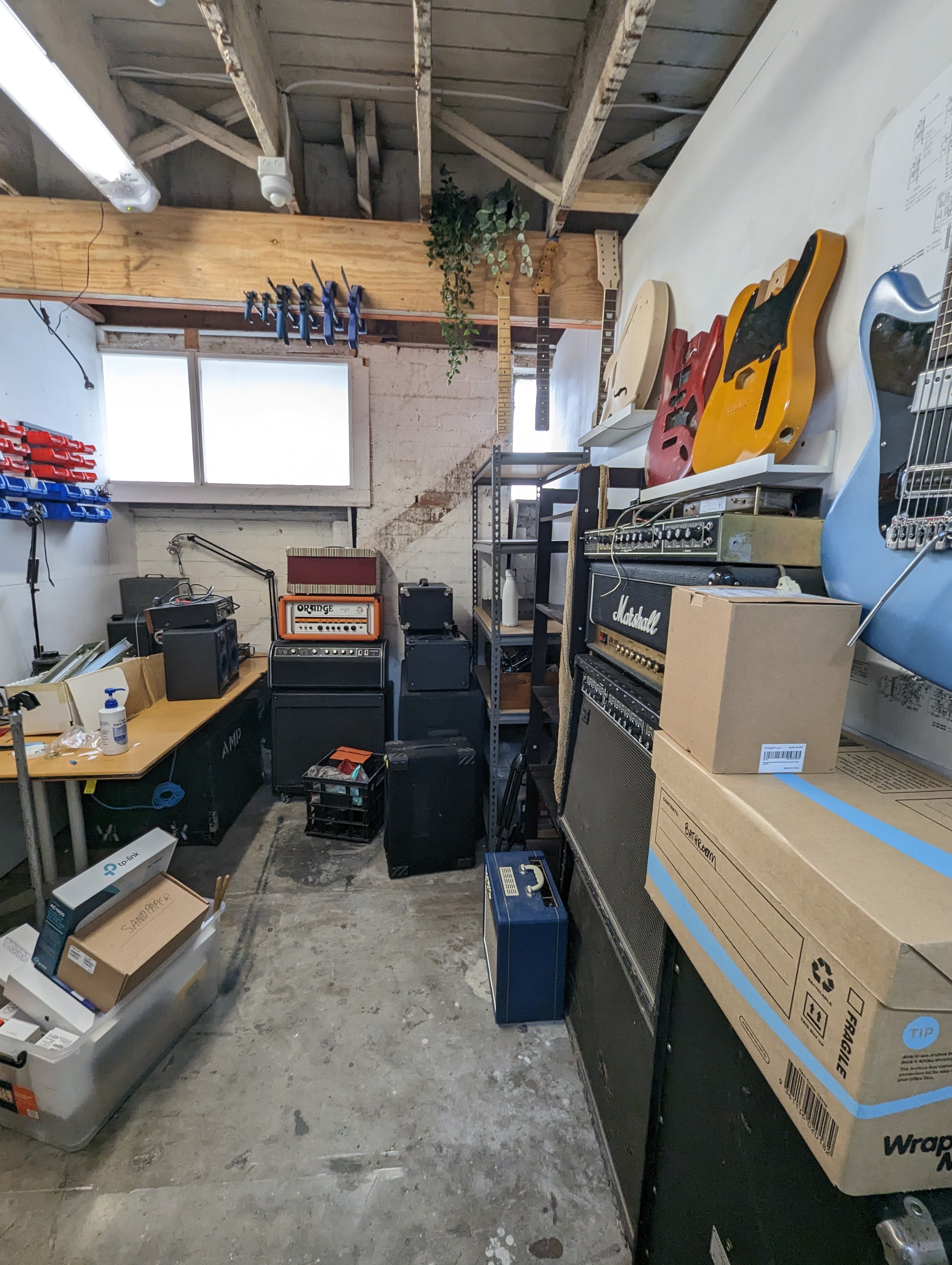 Barkvox studio, workshop, and gear