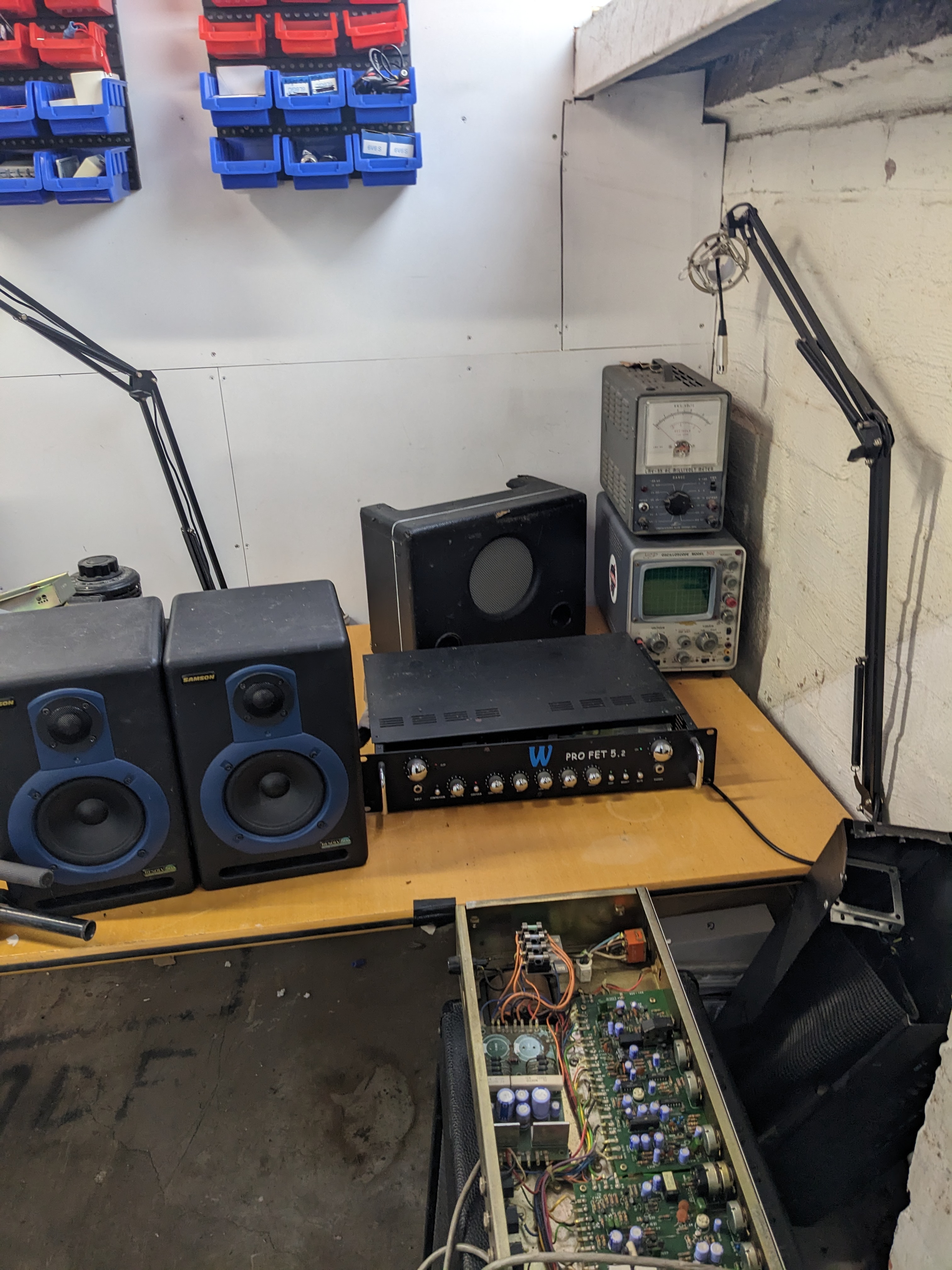 Barkvox studio, workshop, and gear